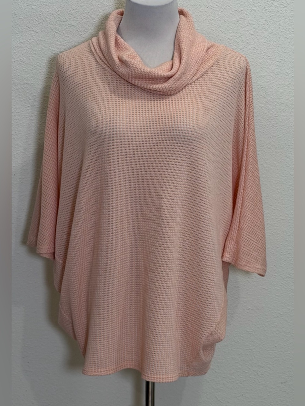 NO 11 LOS ANGELES Waffle Knit Cowl Neck Top Large Boho Oversized Pink Dolman